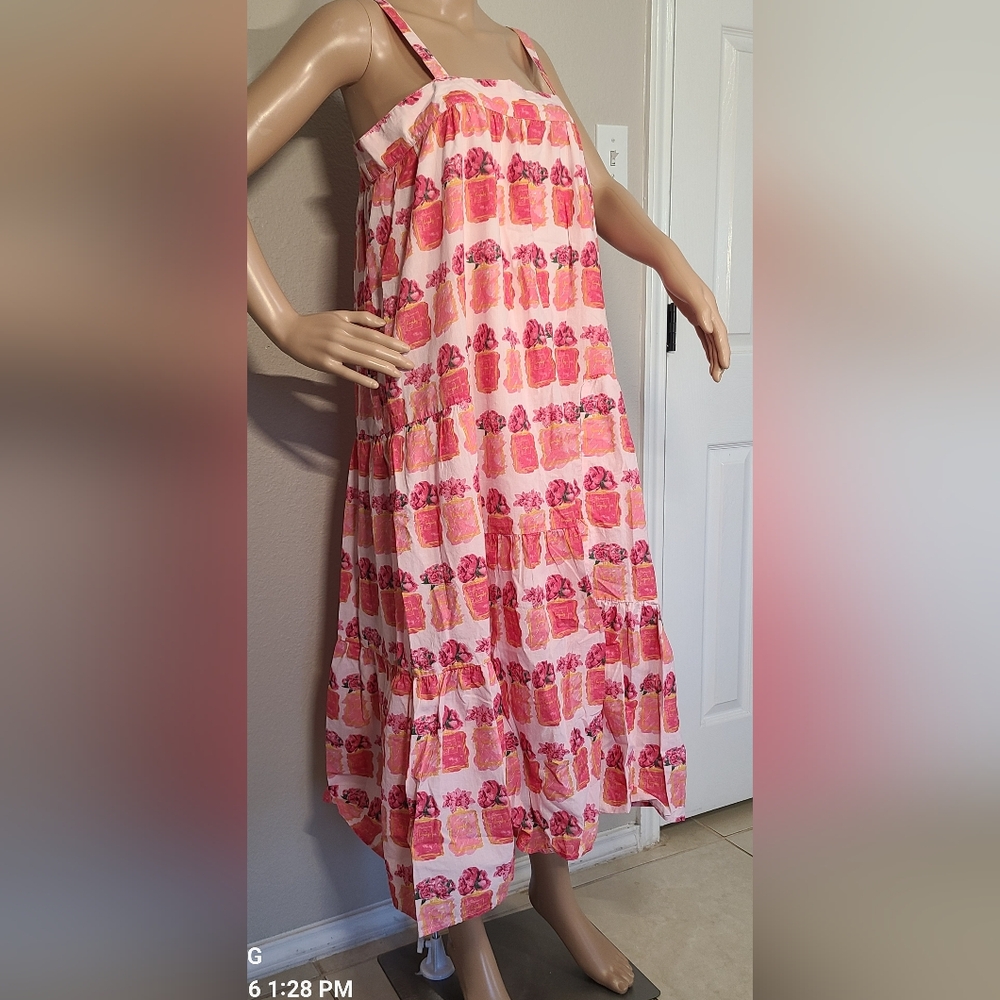 Costal Femenine style Dizzy Lizzie Vibrant Pink Patterned Midi Dress